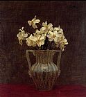 Glass Paintings - Narcisses in an Opaline Glass Vase by Henri Fantin-Latour